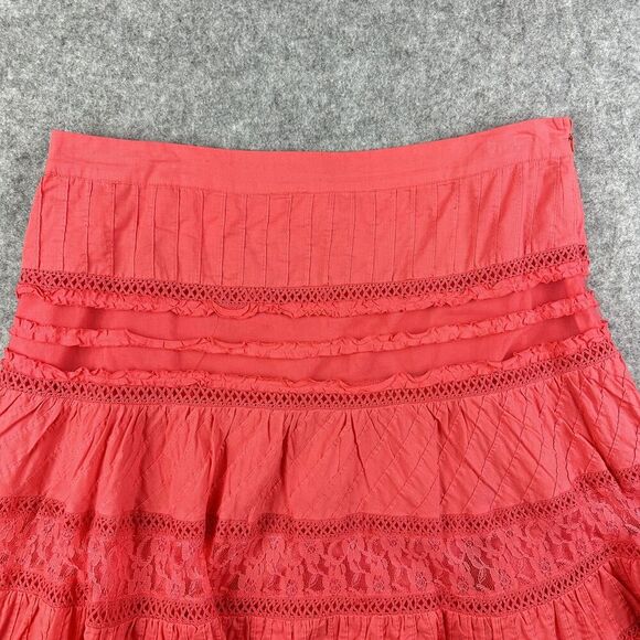 Sundance Skirt Womens Size 12 Coral Boho Cotton Lace Ruffle Lined Flare Mini - Picture 9 of 14